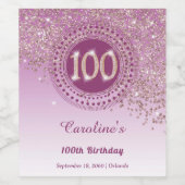 Stijlvolle Falling Roos Gold Glitter 100e verjaard Wijn Etiket (Enkel label)