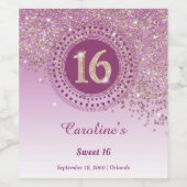 Stijlvolle Falling Roos Gold Glitter 16e verjaarda Wijn Etiket (Enkel label)