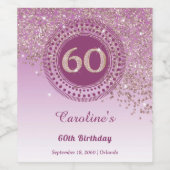 Stijlvolle Falling Roos Gold Glitter 60e verjaarda Wijn Etiket (Enkel label)