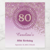 Stijlvolle Falling Roos Gold Glitter 80e verjaarda Wijn Etiket (Enkel label)