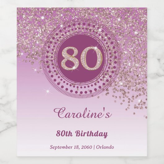 Stijlvolle Falling Roos Gold Glitter 80e verjaarda Wijn Etiket (Enkel label)