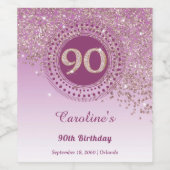 Stijlvolle Falling Roos Gold Glitter 90e verjaarda Wijn Etiket (Enkel label)