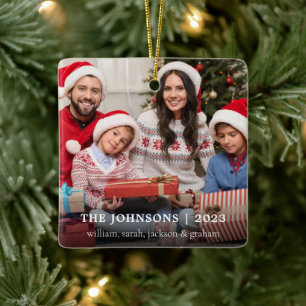 Stijlvolle familiefoto Kerstmis Keramisch Ornament