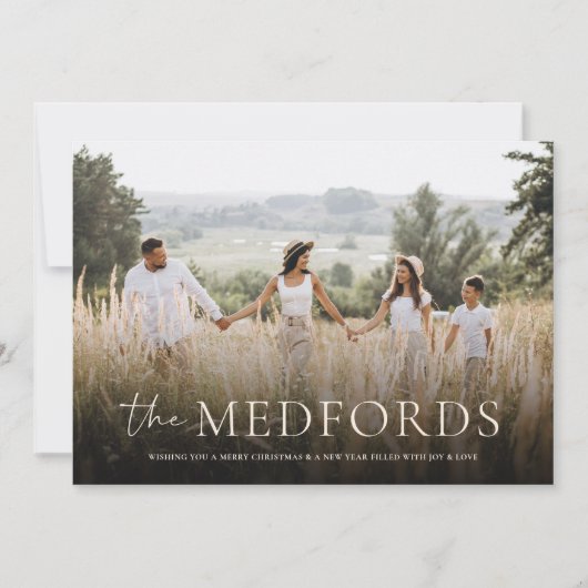 Stijlvolle familienaam Elegant Bloemen Terug Kerst Feestdagenkaart (Voorkant)