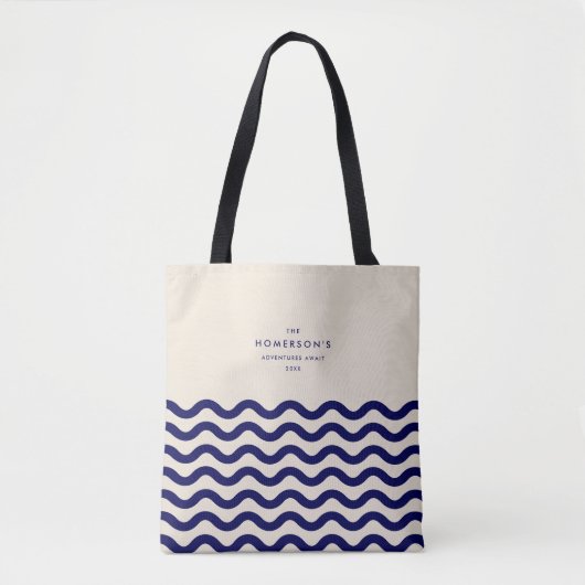Stijlvolle familievakantie marinierblauwe tropisch tote bag (Voorkant)