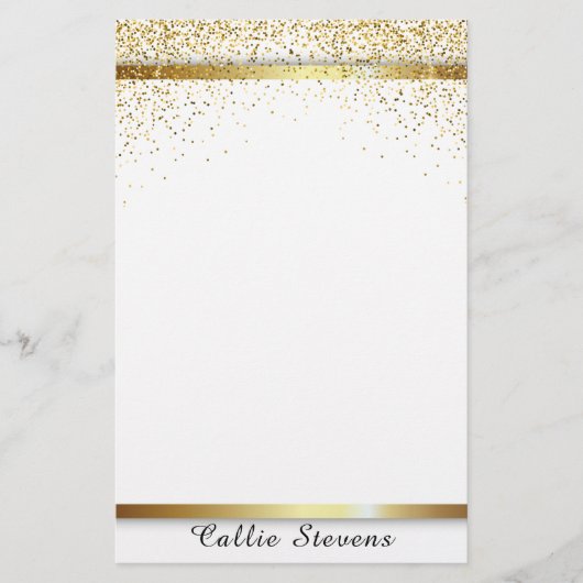 Stijlvolle Fancy Chic Gold Glitter Stripes on Whit Briefpapier (Voorkant)
