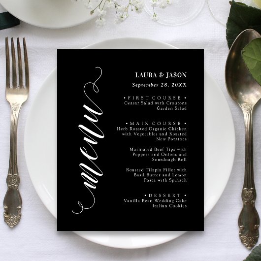 Stijlvolle Fancy Script Wedding Menu Kaart voor Bo