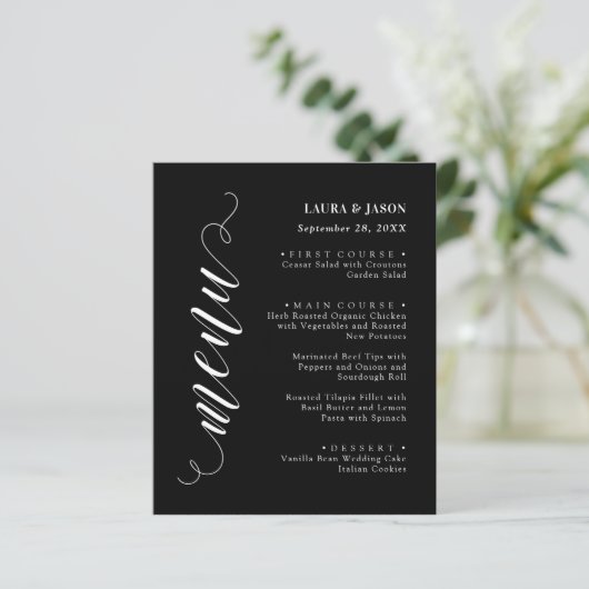 Stijlvolle Fancy Script Wedding Menu Kaart voor Bo (Staand voorkant)