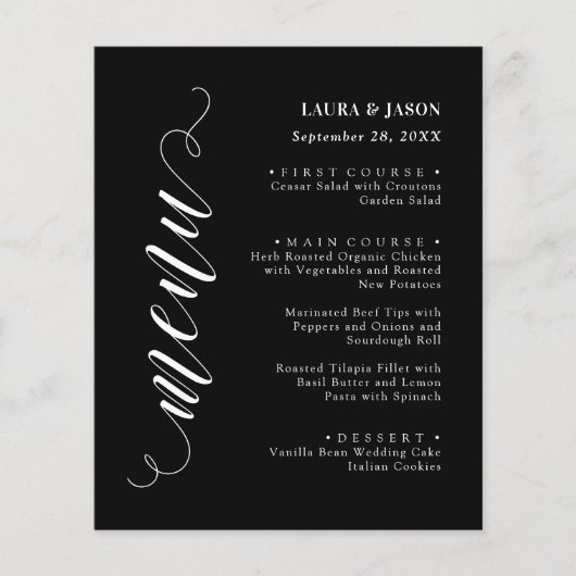 Stijlvolle Fancy Script Wedding Menu Kaart voor Bo (Voorkant)