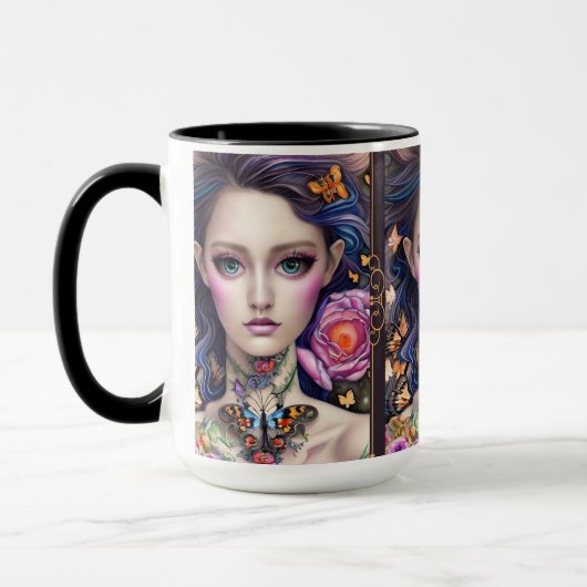 Stijlvolle Fantasy Butterfly Girl met Ketting Mok (Links)