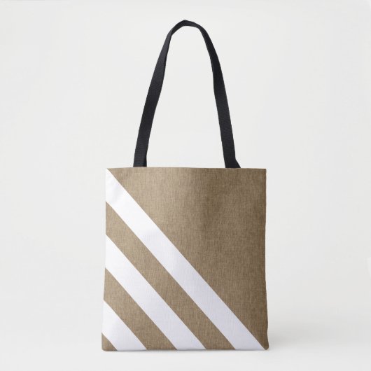 Stijlvolle Faux Burlap White Stripes Tote Bag (Voorkant)