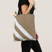 Stijlvolle Faux Burlap White Stripes Tote Bag (Dichtbij)