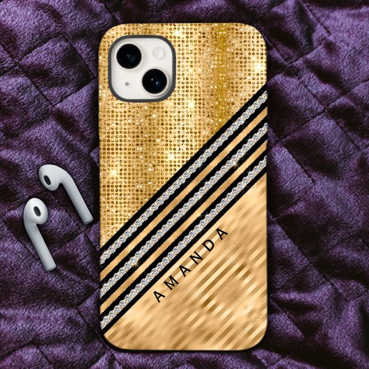 Stijlvolle faux Crystal en Gold glitter Persoonlij Case-Mate iPhone Case