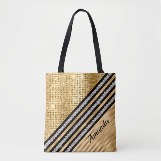 Stijlvolle faux Crystal en Gold glitter Persoonlij Tote Bag (Voorkant)