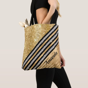 Stijlvolle faux Crystal en Gold glitter Persoonlij Tote Bag