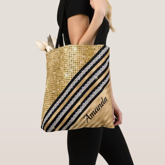 Stijlvolle faux Crystal en Gold glitter Persoonlij Tote Bag (Dichtbij)