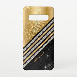 Stijlvolle faux Crystal Gold en zwart-gepersonalis Samsung Galaxy S10 Hoesje
