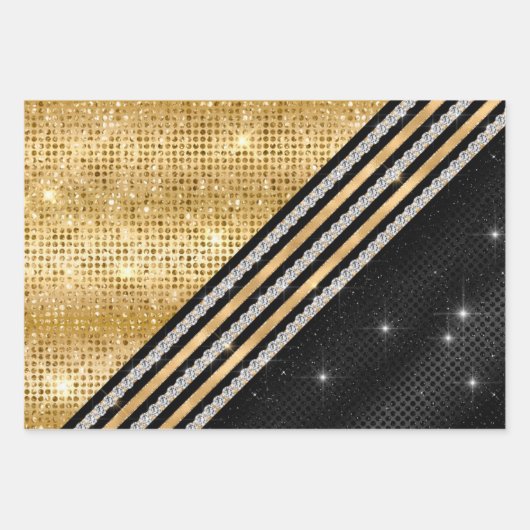 Stijlvolle faux Crystal Gold en zwarte glitter Inpakpapier Vel (Voorkant 2)