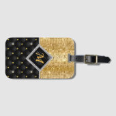 Stijlvolle faux Crystal Gold zwarte diamantmonogra Bagagelabel (Voorkant (horizontaal))