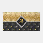 Stijlvolle faux Crystal Gold zwarte diamantmonogra Bureaumat (Voorkant)