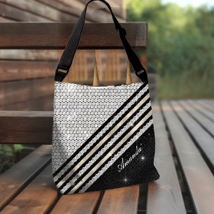 Stijlvolle faux Crystal Silver en zwart, persoonli Tote Bag