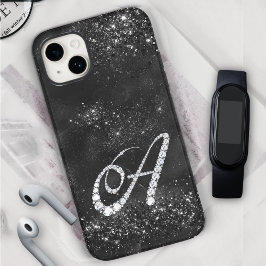 Stijlvolle faux Crystal strass letter A zwart iPhone 15 Case