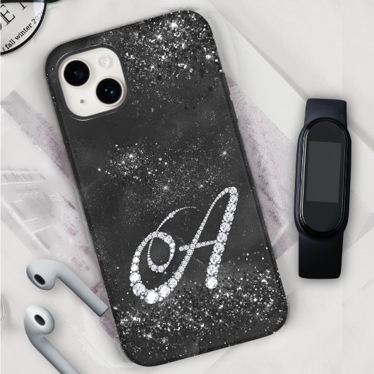 Stijlvolle faux Crystal strass letter A zwart Case-Mate iPhone Case