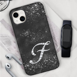 Stijlvolle faux Crystal strass letter F zwart iPhone 15 Case