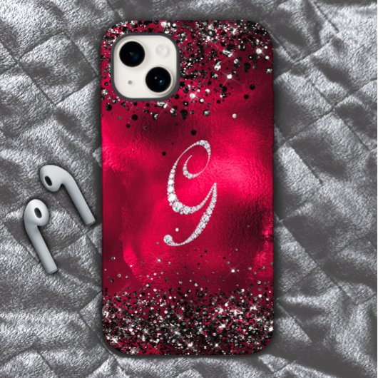 Stijlvolle faux Crystal strass letter G rood zwart Case-Mate iPhone Case
