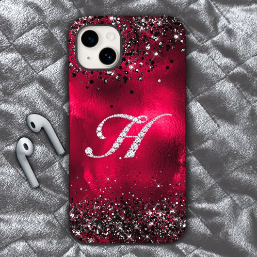 Stijlvolle faux Crystal strass letter H rood zwart Case-Mate iPhone Case