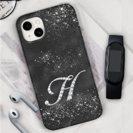Stijlvolle faux Crystal strass letter H zwart iPhone 15 Case