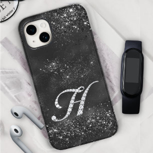 Stijlvolle faux Crystal strass letter H zwart iPhone 15 Case