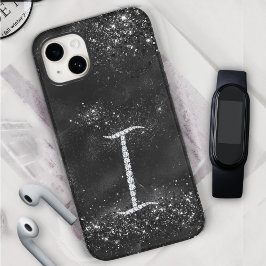 Stijlvolle faux Crystal strass letter I zwart iPhone 15 Case