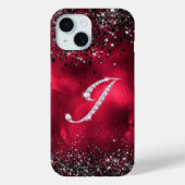 Stijlvolle faux Crystal strass letter J rood zwart Case-Mate iPhone Case (Achterkant)