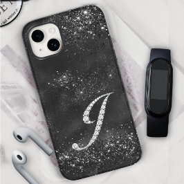 Stijlvolle faux Crystal strass letter J zwart iPhone 15 Case