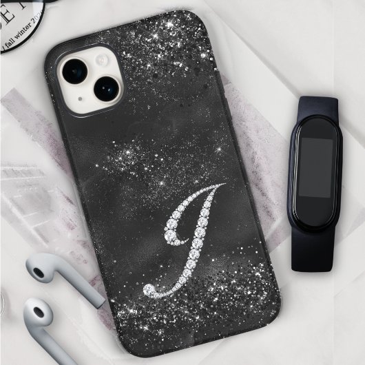 Stijlvolle faux Crystal strass letter J zwart Case-Mate iPhone Case