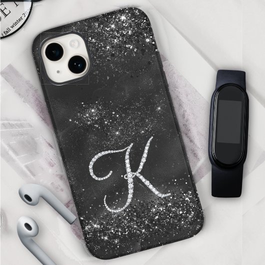 Stijlvolle faux Crystal strass letter K zwart Case-Mate iPhone Case