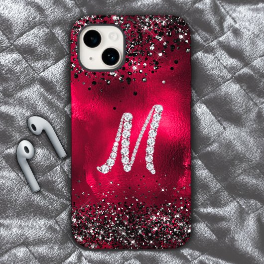 Stijlvolle faux Crystal strass letter M rood zwart Case-Mate iPhone Case