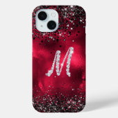 Stijlvolle faux Crystal strass letter M rood zwart Case-Mate iPhone Case (Achterkant)