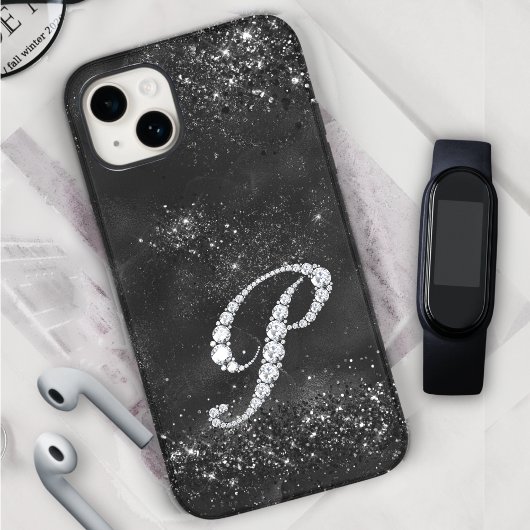 Stijlvolle faux Crystal strass letter P zwart Case-Mate iPhone Case