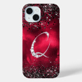 Stijlvolle faux Crystal strass letter Q rood zwart Case-Mate iPhone Case (Achterkant)