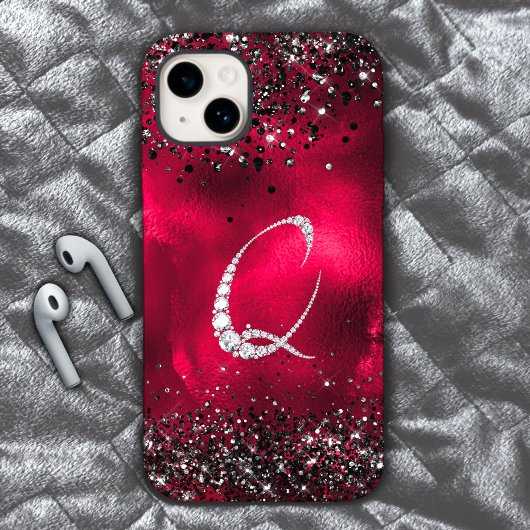 Stijlvolle faux Crystal strass letter Q rood zwart Case-Mate iPhone Case