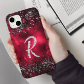 Stijlvolle faux Crystal strass letter R rood zwart Case-Mate iPhone Case