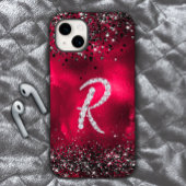 Stijlvolle faux Crystal strass letter R rood zwart Case-Mate iPhone Case