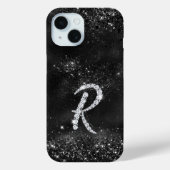 Stijlvolle faux Crystal strass letter R zwart Case-Mate iPhone Case (Achterkant)
