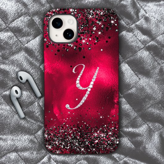 Stijlvolle faux Crystal strass letter Y rood zwart Case-Mate iPhone Case