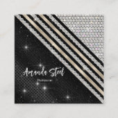 Stijlvolle faux Crystal zilver en zwart gepersonal Vierkante Visitekaartje (Voorkant)