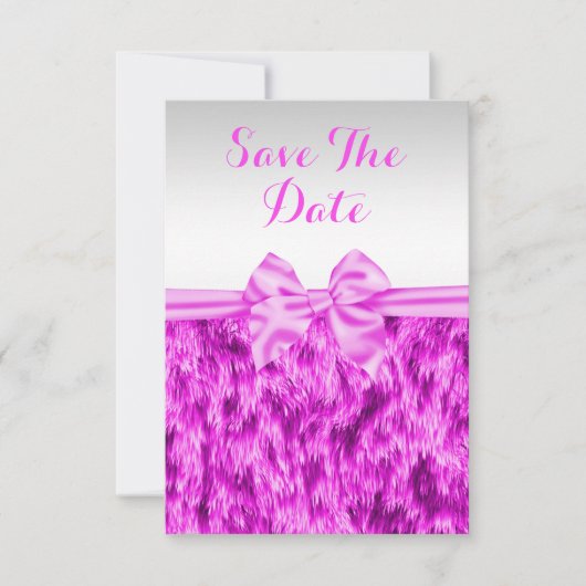 Stijlvolle Faux Fur & Roze Bow Birthday Save the D Date (Voorkant)