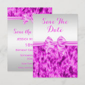 Stijlvolle Faux Fur & Roze Bow Birthday Save the D Date (Voorkant / Achterkant)