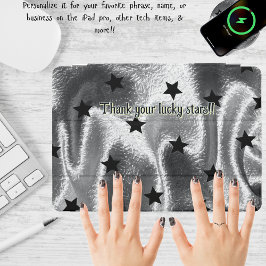 Stijlvolle faux glanzende grijze stof zwarte sterr iPad pro cover